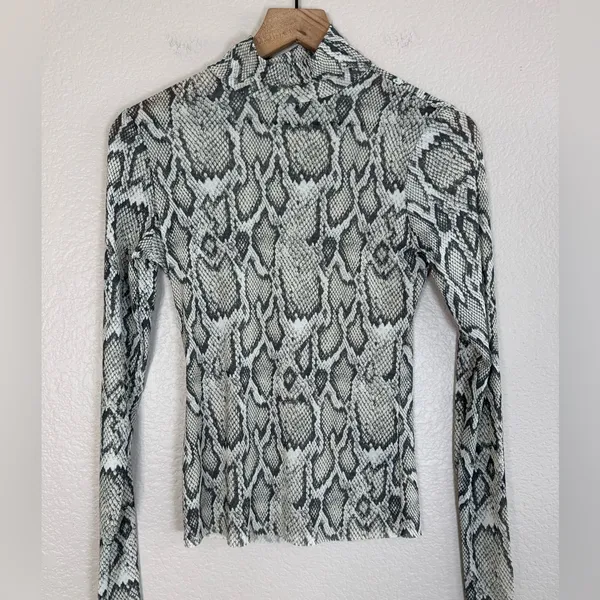 AFRM Revolve Zadie Semi Sheer Mesh Snakeskin Snake Print Long Sleeve Top Small - Image 2