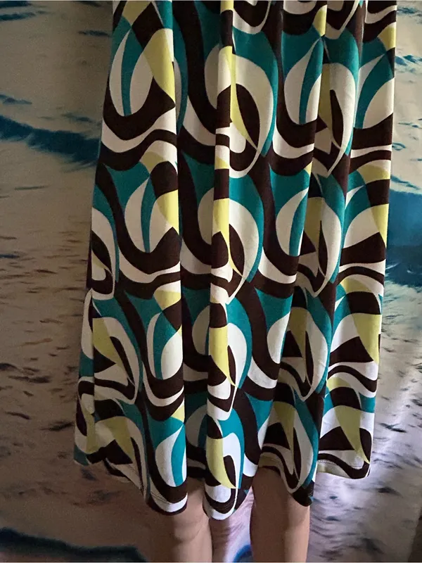 Forever Women’s Sleeveless Retro Circle Print Sundress in Teal & Brown MD - Image 7