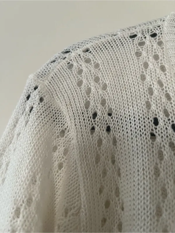 White Open Knit Crochet Cropped Bolero Cardigan Medium Romantic Cottagecore - Image 3
