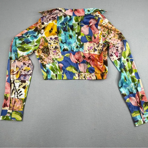 Rachel Zoe NWT Floral Patchwork Crop Blouse Small Long Sleeve Multicolor - Image 6