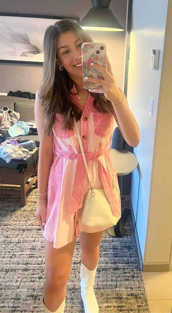 Sassy Cinnamon Pink Denim Dress - Image 3