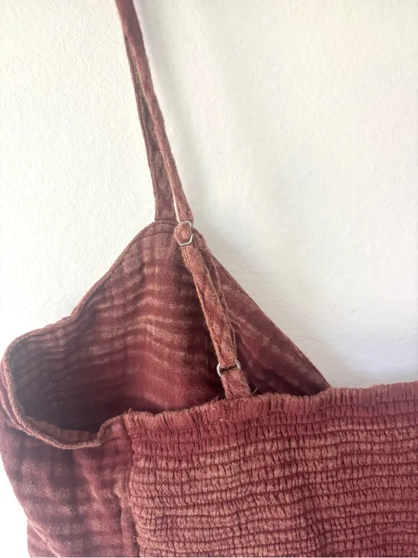 Anthropologie Smocked Gauzy Tie-front Crop Top Bralette Maroon Festival - Image 5