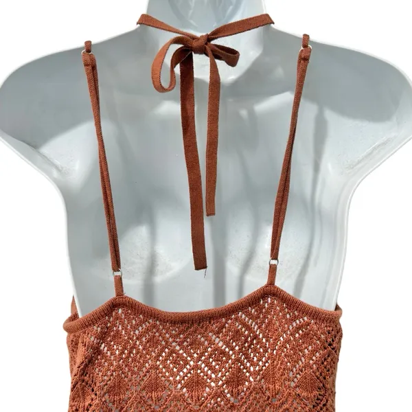 Abercrombie and Fitch Brown Thong Knit Crochet Halter Strappy Bodysuit Size L - Image 10
