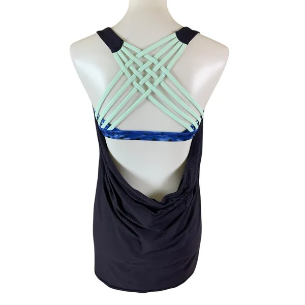 Lululemon Purple Striped Open Back Built In Bra Criss Cross Tank Top 8 - Image 2