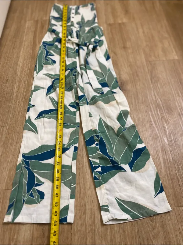 Billabong White Strapless Leaf-Print Jumpsuit with Green and Blue - Image 5
