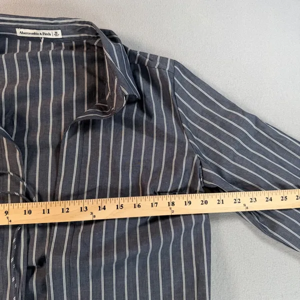 Abercrombie & Fitch Navy Pinstripe Tie Front Long Sleeve Top Womens Medium M - Image 4
