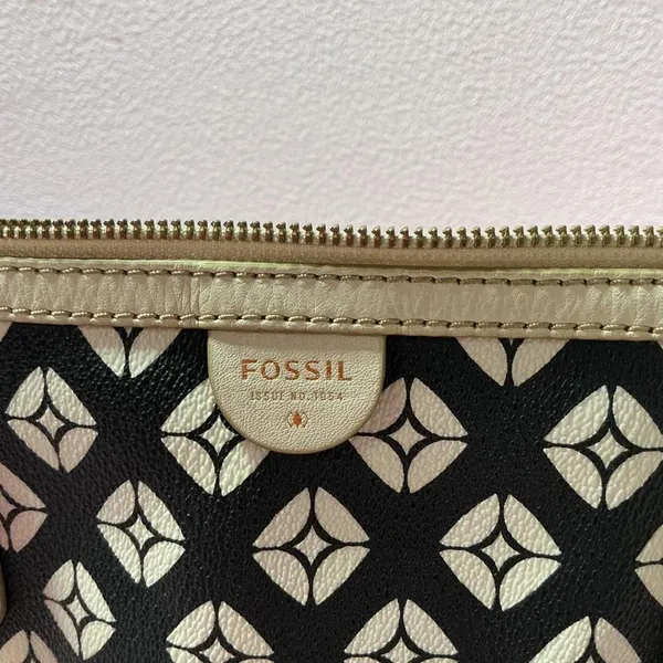 Fossil Tote Bag‎ Black White Geometric Print Coated Canvas Purse Handbag - Image 8