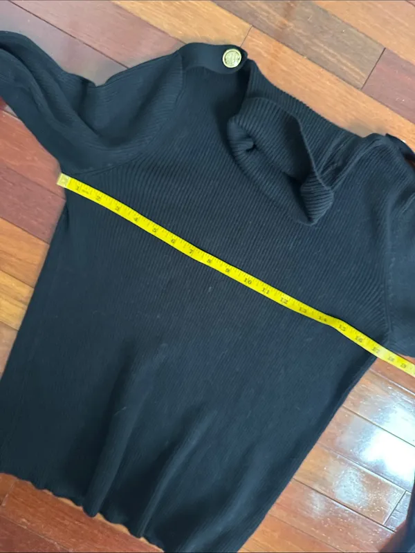Ralph Lauren Black Ribbed Turtleneck Sweater Gold Buttons Epaulettes Preppy - Image 8