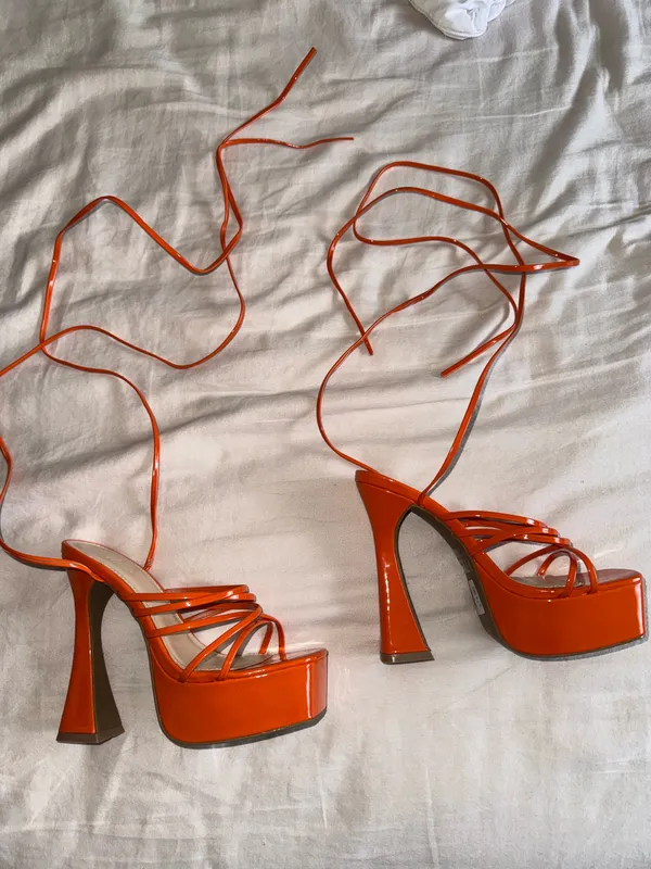 Orange lace up heels size 6 - Image 3
