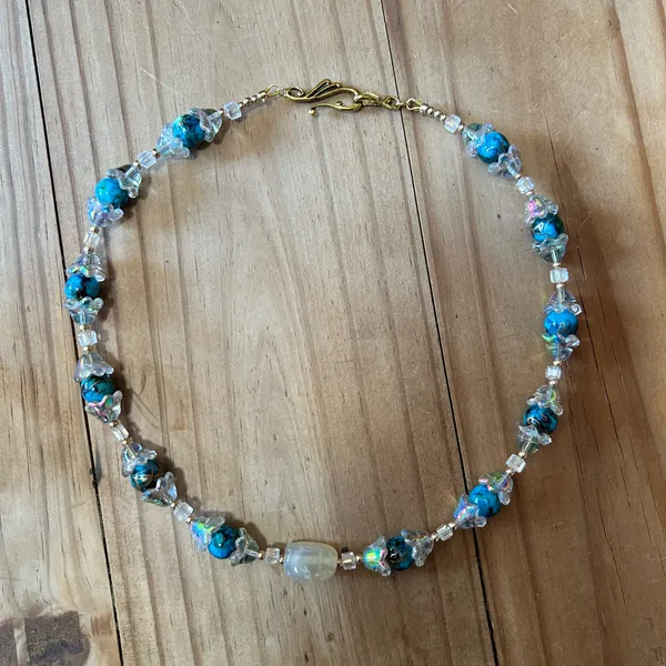 Handmade Handcrafted blue tone art glass bead faceted crystal agate necklace - Image 5