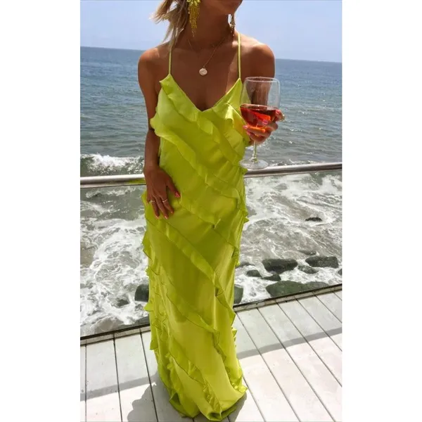 NEW NWT Show Me Your MuMu Romance Ruffle Dress Lime Small - Image 3