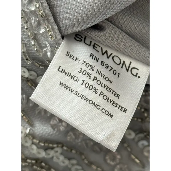 Sue Wong Nocturne NWT Embellish Beaded Rosette Dress 6‎ Platinum Silver Metallic - Image 8