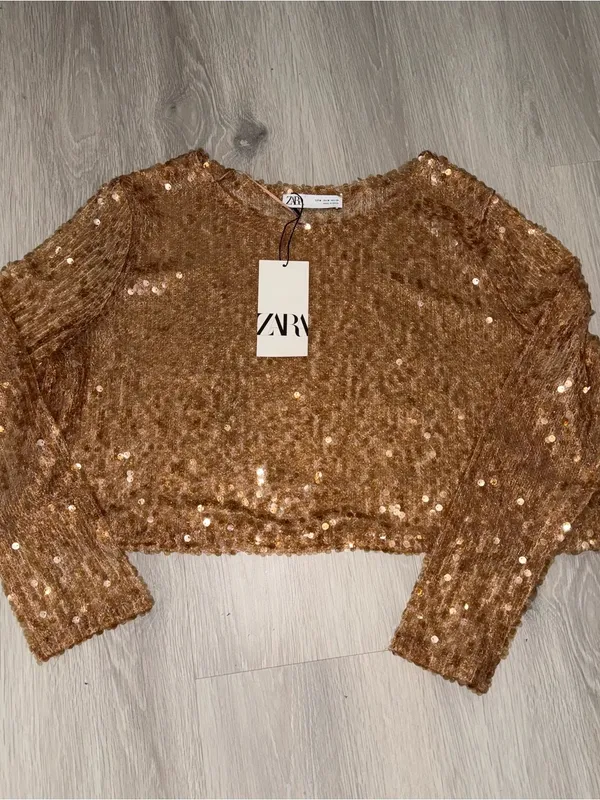 NWT ZARA Golden Brown Sequin Top - Image 3