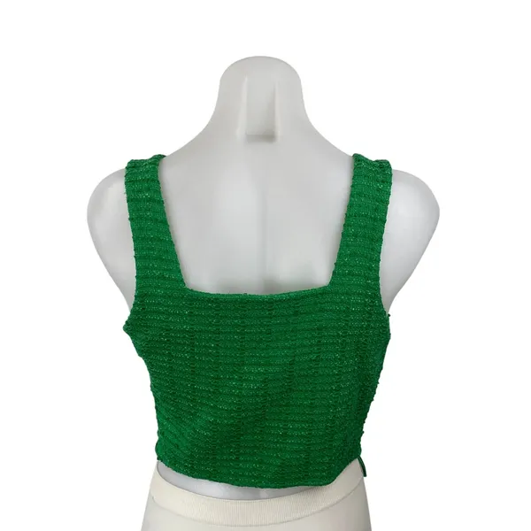 Zara Women's Green Tweed Gold Button Sleeveless V Neck Tank Crop Top Size S - Image 4