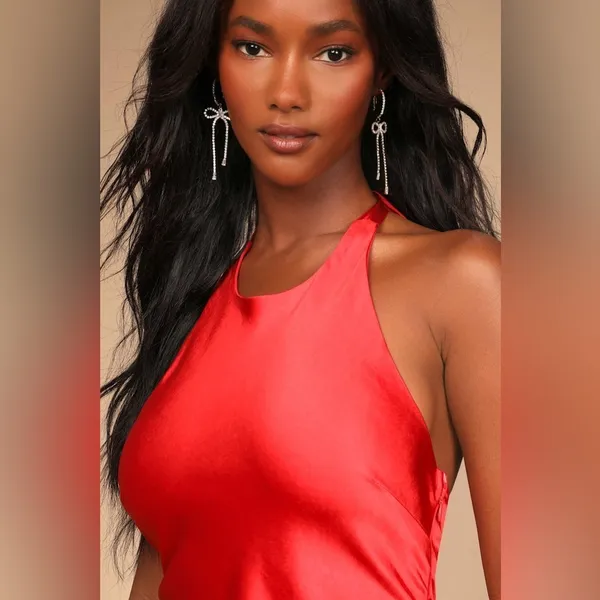 Lulu’s Want You By My Side Red Satin Twist-Back Halter Mini Dress Size Large - Image 4