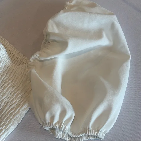 PRETTYLITTLETHING White Bodycon Ruched Dress with Balloon Sleeves‎ NWOT Size 6 - Image 7