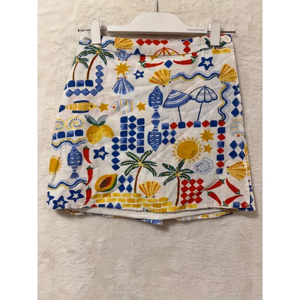 Midnight Sky Tropical Beach Print 2 Piece Set Skirt and Crop Top Small White - Image 2