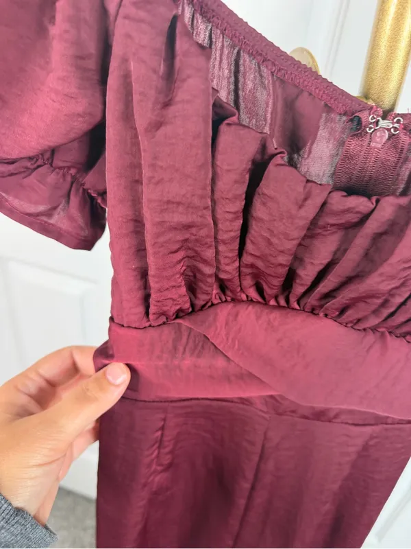 Altar’d State Burgundy Puff Sleeve Wide Leg Jumpsuit Sz S NWOT Fall Boho - Image 5