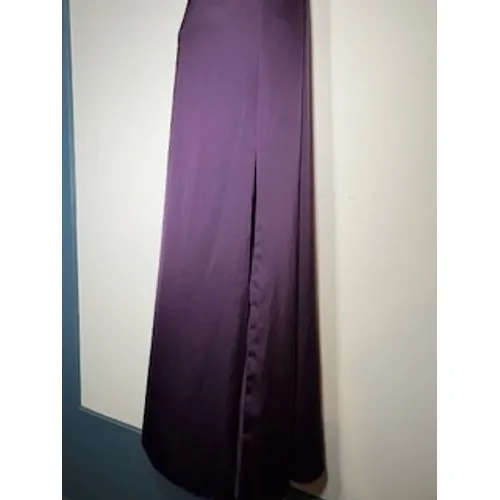 Birdy Grey One Shoulder Maxi Dress Purple Satin Slit Gown Bridesmaid Small - Image 10