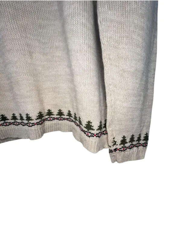 Christopher & Banks Hand Embroidered Santa Cotton Pullover Christmas Sweater - Image 2