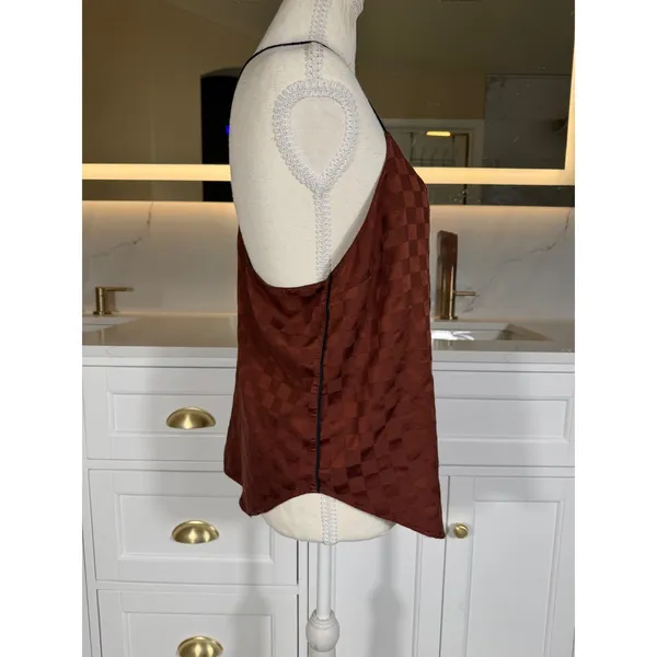 Victoria's Secret Camisole Womens Medium Rust Brown Checkerboard Jacquard Satin - Image 4