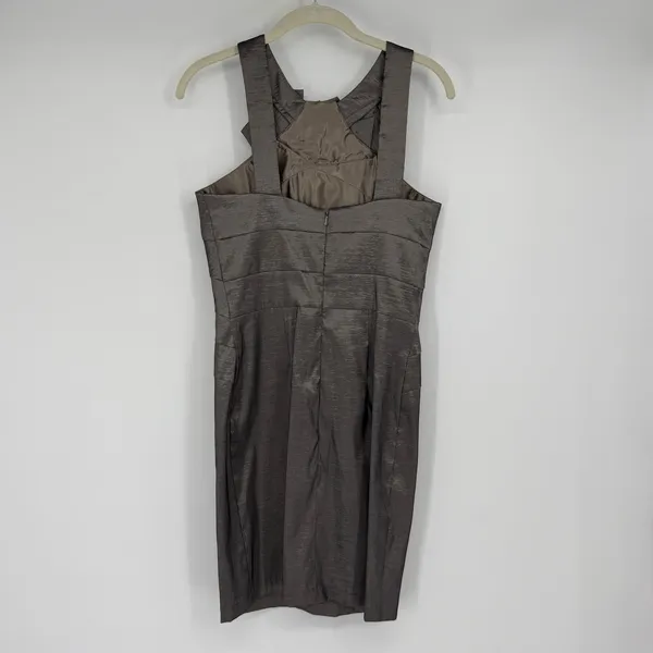 Jessica McClintock Gray Metallic Origami Pleated Cocktail Sheath Dress Size‎ 10 - Image 2
