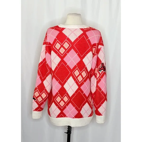 HARLEY QUINN Argyle Cardigan Sweater DC Comics Harlequin Batman Joker Small - Image 9