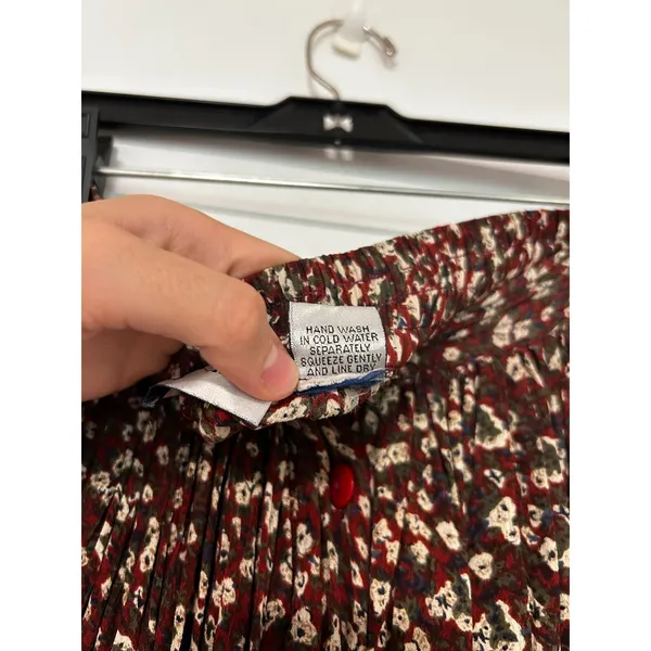 VINTAGE Jane Ashley Burgundy Floral Two Piece Shirt and Pleated Midi Skirt ML - Image 12