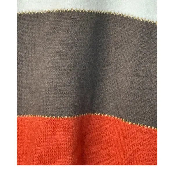 Colorblock Striped Sweater Womens Small Multicolor Earth Tone Gold Trim‎ - Image 2
