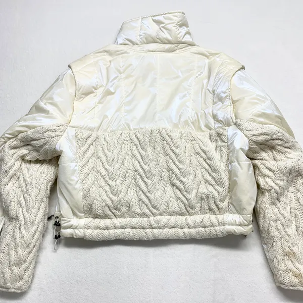 FP Movement Hybrid Cable Knit Puffer Jacket Womens Size L White Mixed Media Crop - Image 13