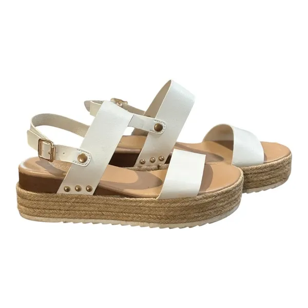 Xappeal Amelia Platform Sandals Womens‎ 7 White Espadrille Studded Buckle Strap - Image 3