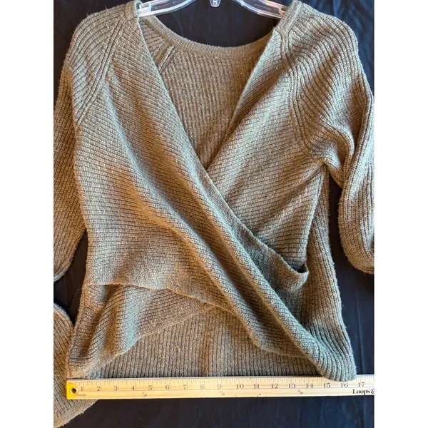 Aerie AEO Olive Green Ribbed Wrap Front Surplice Sweater Small 4170619104 Y2K - Image 2