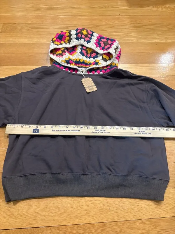 Natural life Size S/M Pullover with Crochet Granny Square Hood - Image 4
