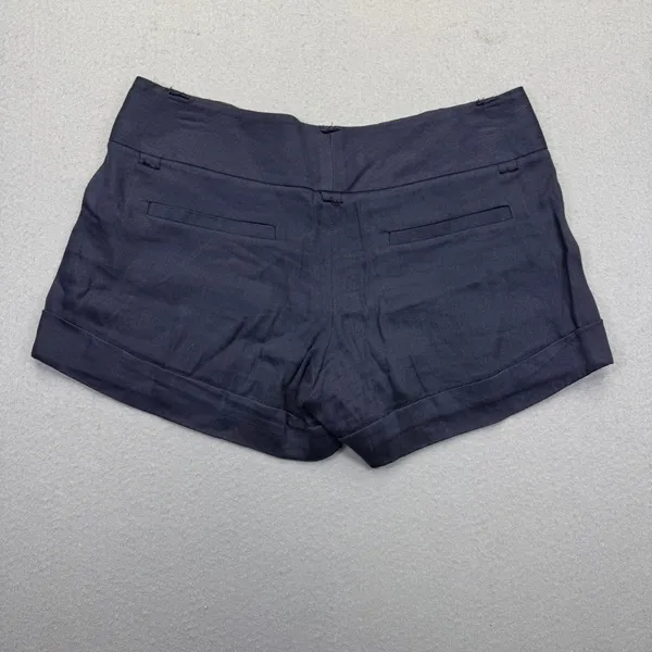 Alice + Olivia Navy Blue Linen Blend Cuffed Mini Shorts Size 0 C000184541‎ - Image 9