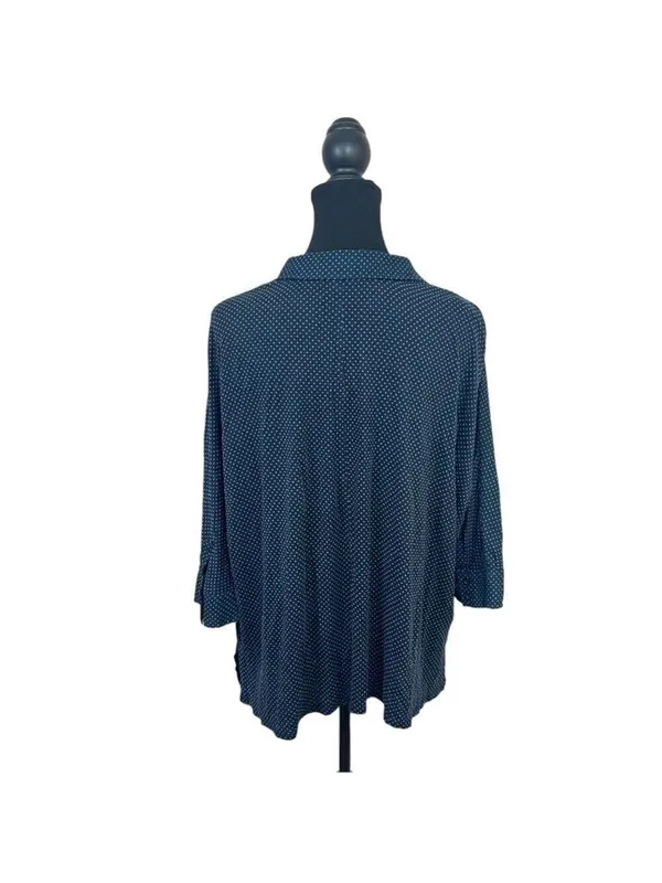 Ann Taylor LOFT Black Blue Polka Dot 3/4 Sleeves Blouse Pullover Sz M Career - Image 3
