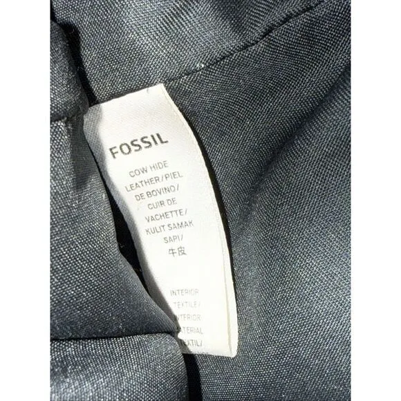 FOSSIL Black Leather Shoulder Bag Purse Crossbody Handbag Wide Zipped‎ Opening - Image 6