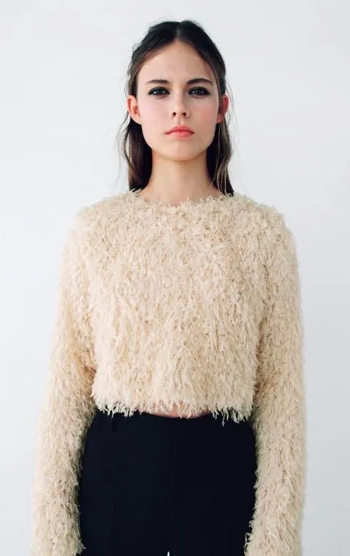 Zara Cream Feather Effect Sweatshirt Sweater Top - Image 7