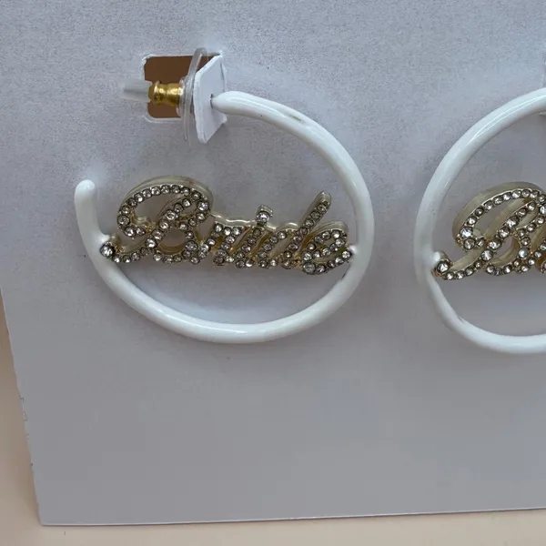 BaubleBar Bride White Enamel Pavé Crystal Script Hoop Earrings Wedding Jewelry‎ - Image 5