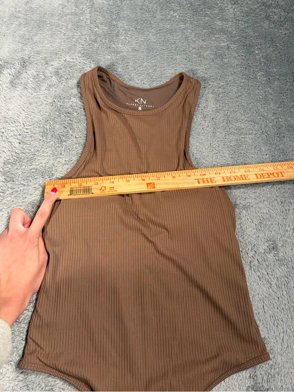 Klassy network Brown Ribbed Tank top bodysuit built in padding small - Image 4