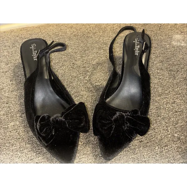 Sophia Taylor Madison Bow Black Velvet Sling Back Kitten Heels Sz 12 - Image 5