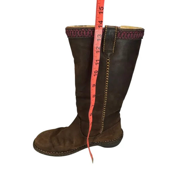 UGG Brown Leather Tall Shearling Boots Women's 8 Stitch Detail‎ Cozy Winter - Image 11
