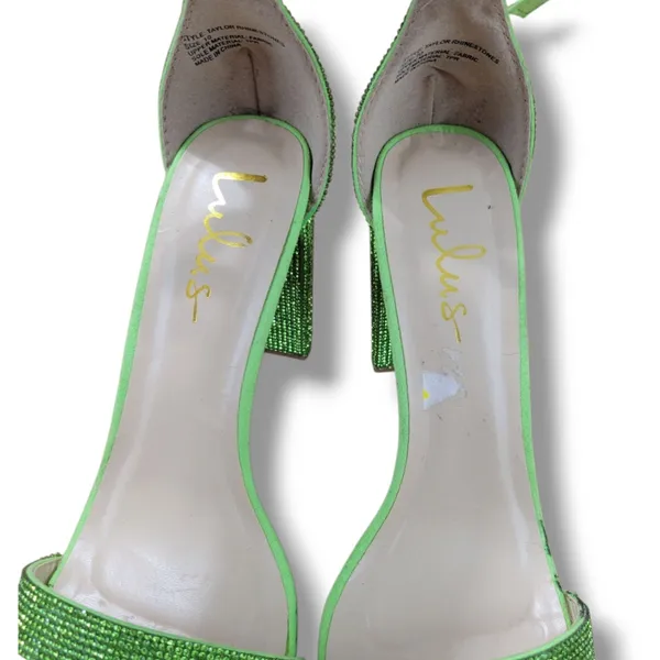 Lulus Shoes Size 10 Lulus Taylor Rhinestones Ankle Strap Heels Green With Flaws Missing Rhinestones - Image 8