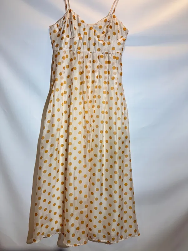 En Saison Ava Gold Polka Dot Ruffle Puff Sleeve Midi Dress Size Medium - Image 10