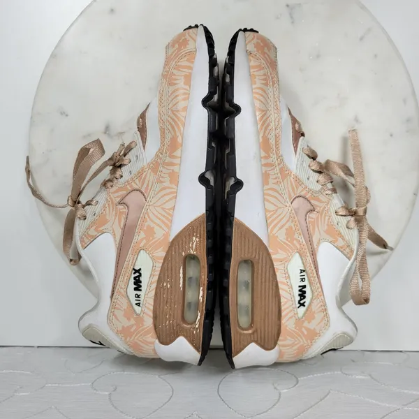 Nike Air Max 90 Print Sneakers Women 6.5 White Bronze Leather Lace Up Running - Image 13