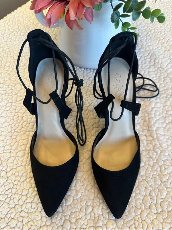 Charlotte Russe Black Pointed-Toe Lace-Up 4” Stiletto Heels Sz 7 - Image 3