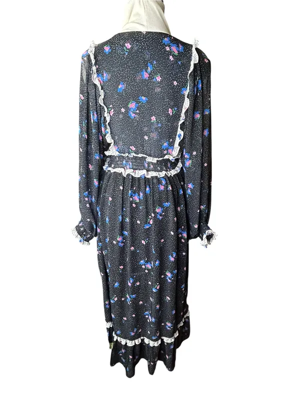 New Anthropologie Alders’ ruffle tiered dress size 0 polka dot chiffon maxi navy - Image 6