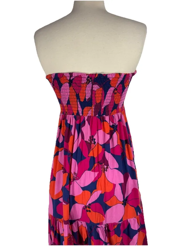 Abel The Label Floral Smocked Tiered Maxi Dress Medium Pink Tropical Coastal - Image 9