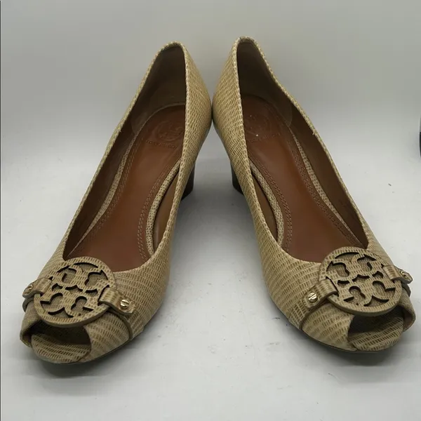 Tory Burch Sexy Tan Peep-Toe Wedge Heel Shoes **Size 8.5** 🔥🔥 - Image 3