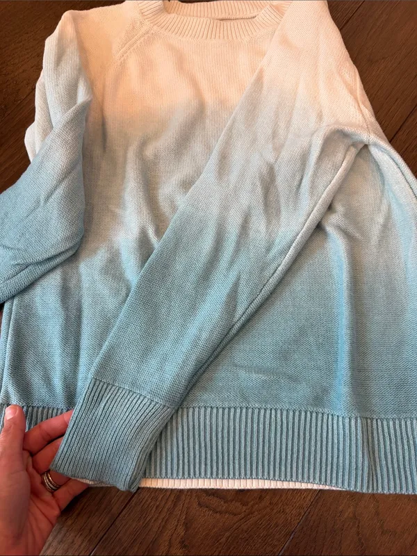 LOFT Ombré Crewneck Sweater - Cream to Aqua Blue Size Small - C54-154 - Image 5