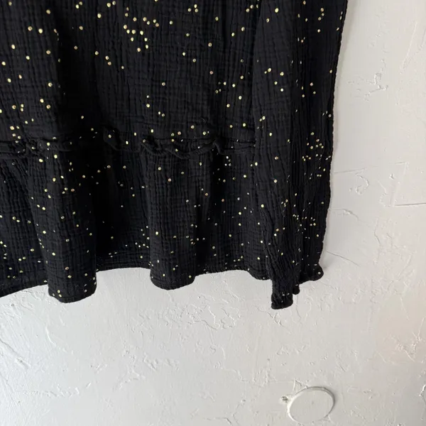 Peace n' love Blouse Womens Medium Black Gold Dot Long Sleeve Peplum‎ Top Boho - Image 10